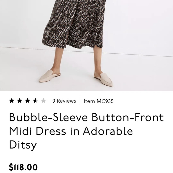 Madewell Bubble-Sleeve Button-Front Midi Dress in Adorable Ditsy / SMALL (OBO) - Picture 12 of 12